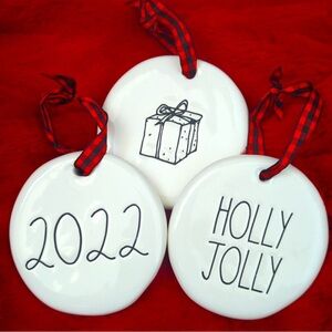 Rae Dunn Christmas Tree Decorations 2022 Holly Jolly Gift 3” Ceramic Ornaments